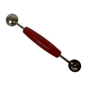 Vintage Melon Baller Red Wood Handle Double Sided Scoop